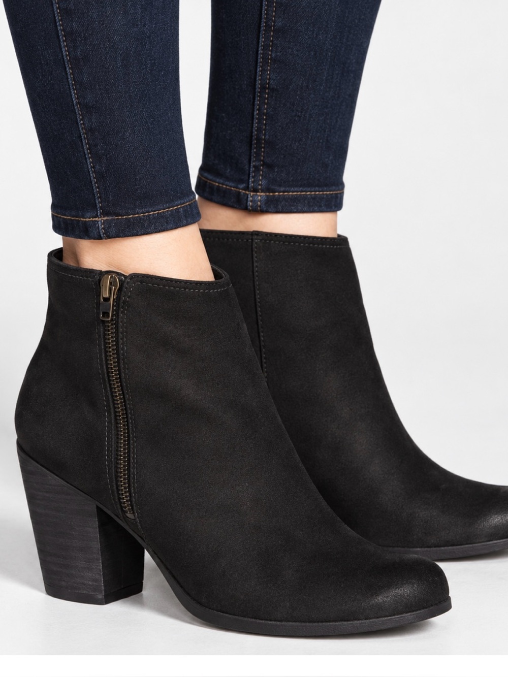 bp Nordstrom black leather block heel ankle booties